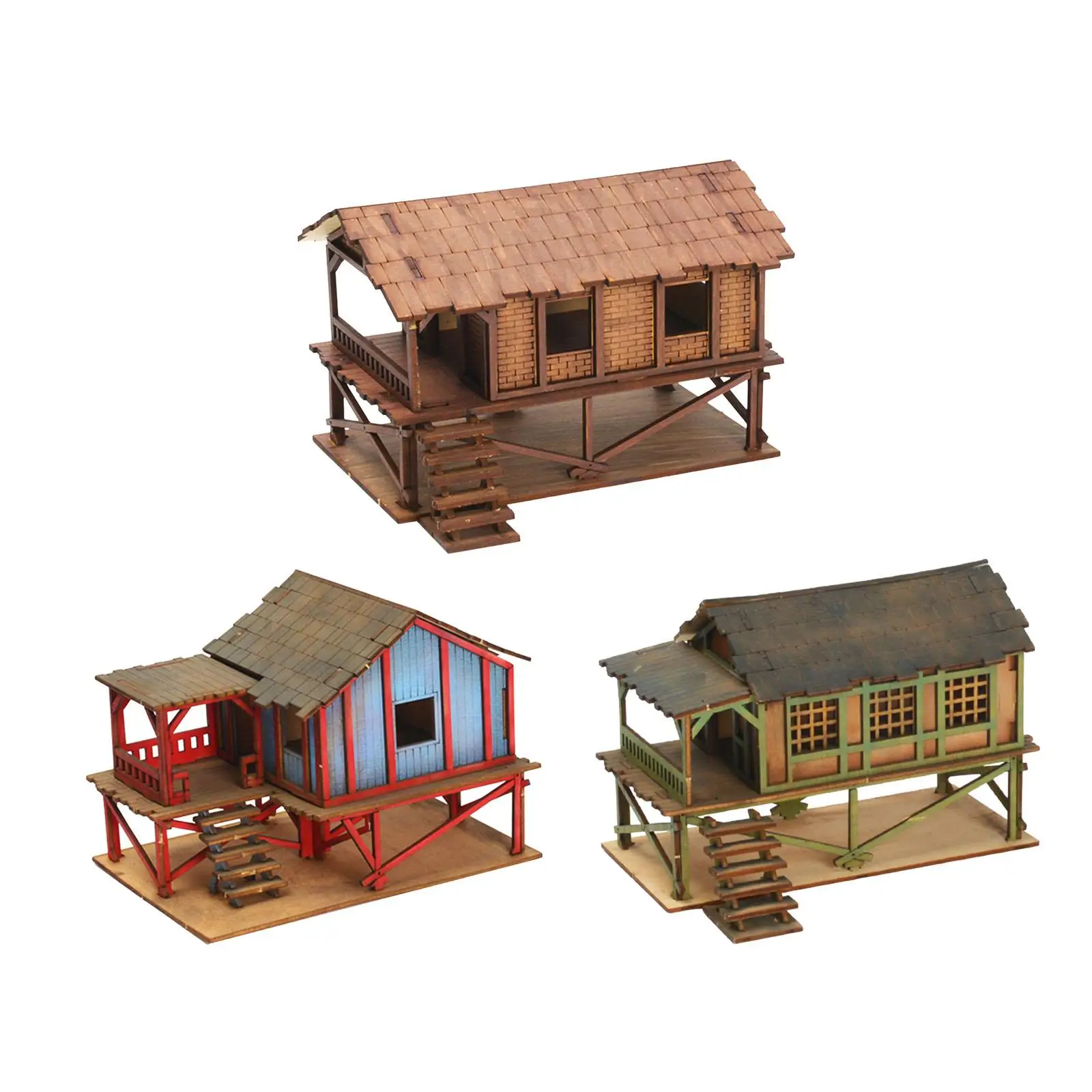 1/72 Models House DIY Crafts Unassembly DIY Wooden House Assemble Miniature Scene Layout Sand Table Decor Diorama Layout