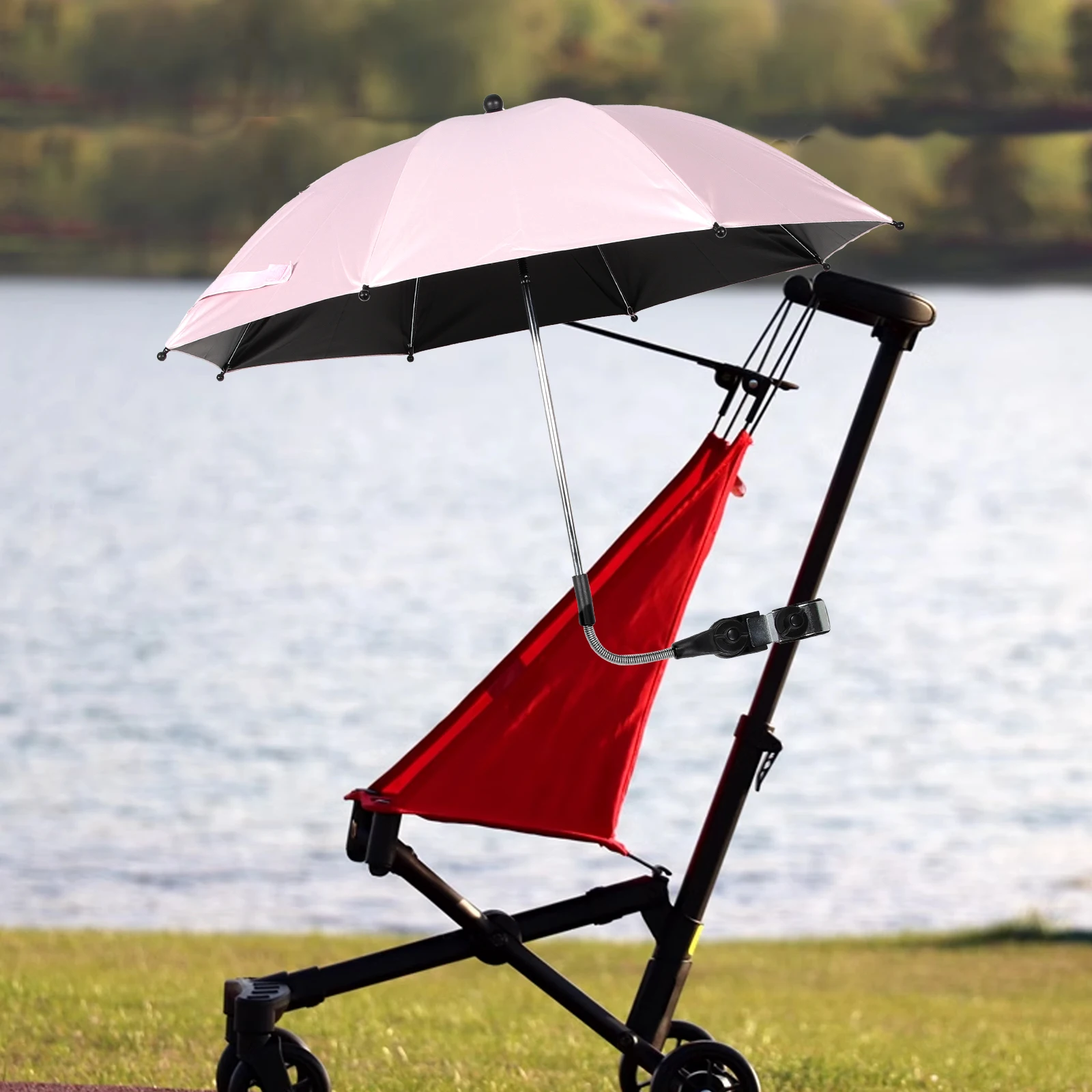 Paraguas al aire libre Sombrilla Cochecito para bebé Silla de playa Parasol Rosa Universal - imagen 2