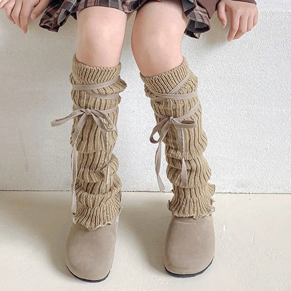 Calentadores de piernas de encaje de Color sólido de estilo coreano, cubierta de pie con adorno de encaje tejido, calcetines elásticos de estilo Lolita, ropa para niños - imagen 3