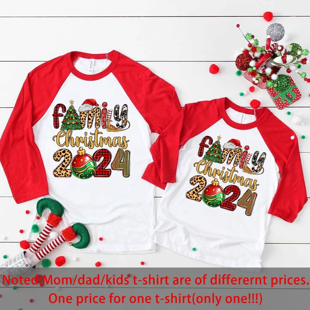 Familia Navidad 2024 camisas a juego Navidad papá mamá y yo trajes adultos niños raglán camisas de manga larga ropa de Navidad familiar - imagen 3