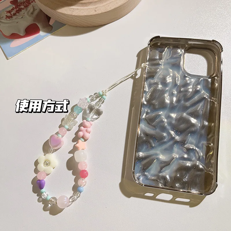 Cordón de teléfono de oso y flor 3D bonito de Corea para iPhone 15, correa Samsung, colgante de cadena para niña, joyería de cuerda de caramelo, llavero colgante - imagen 5