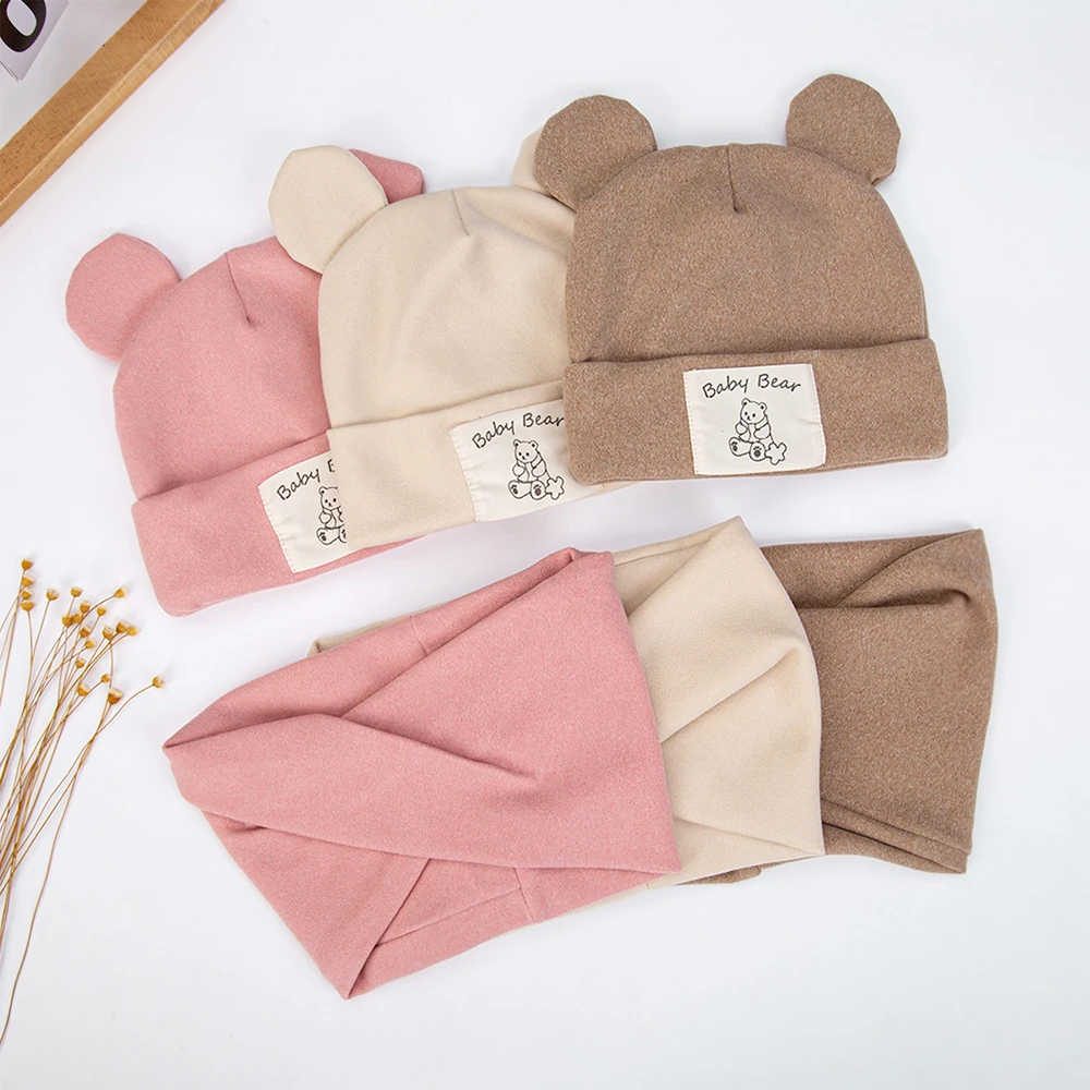 Turbante con orejas de oso para bebé y niña, bufanda, Newboorn, imitación de cachemir, etiqueta, gorras, gorros, gorros cálidos, gorros infantiles, otoño, invierno, 2 unidades por lote
