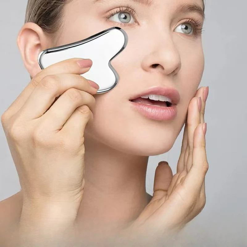 GuaSha Facial de acero inoxidable, herramientas de masaje de elevación para el cuidado de la cara, antiarrugas, estiramiento de la piel, herramienta masajeadora de celulitis refrescante
