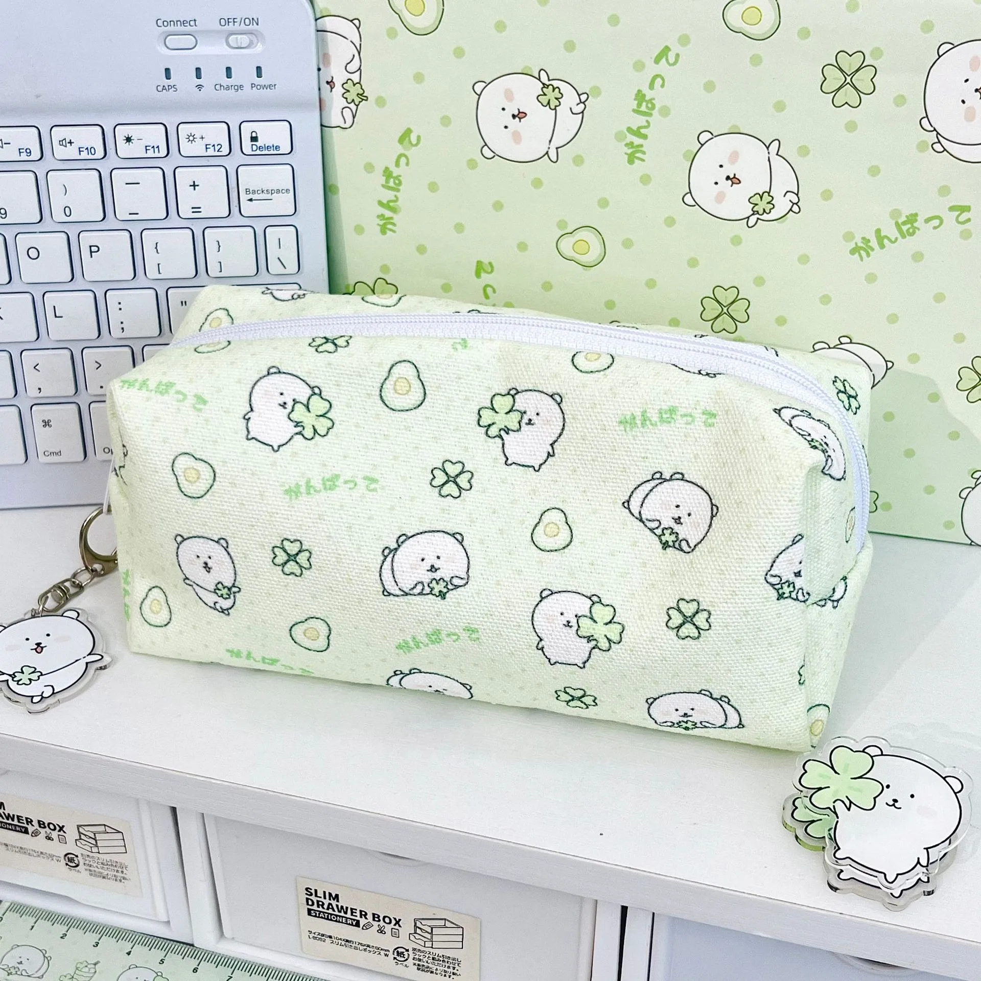 Estuche para lápices de oso autoblocante de dibujos animados, bolsa de lona de gran capacidad para estudiantes de escuela, organizador de papelería coreano, bolsa de almacenamiento