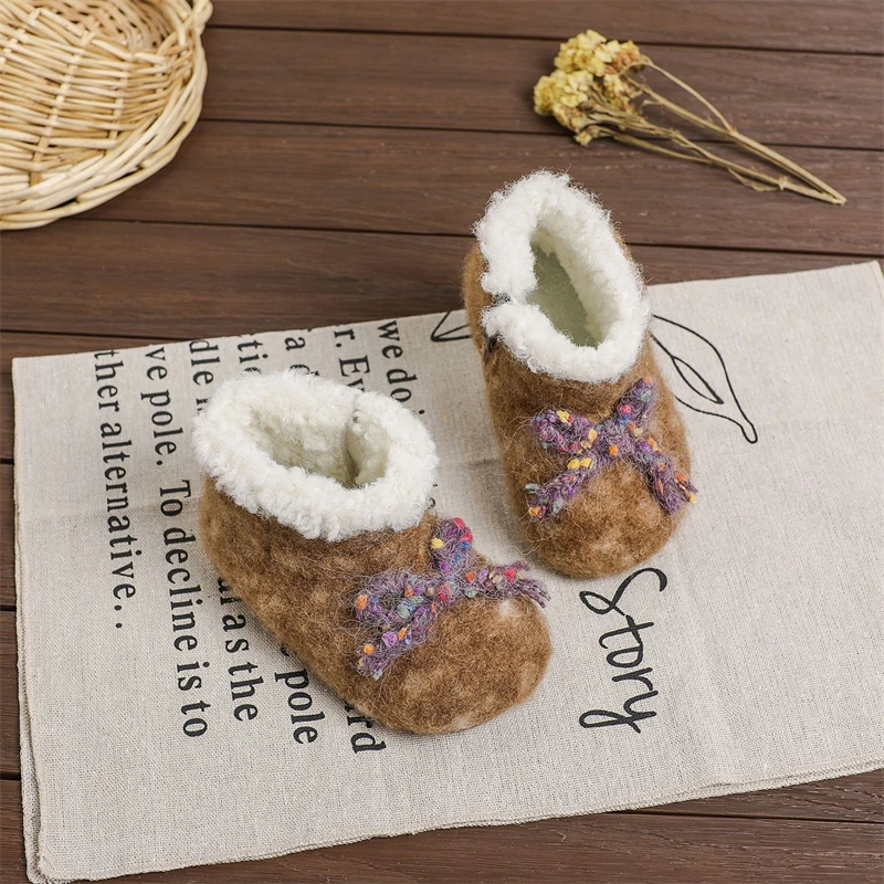 Otoño Invierno, botas de nieve para niñas, zapatos de princesa de felpa gruesa para exteriores, botas antideslizantes de suela suave para niños pequeños - imagen 2