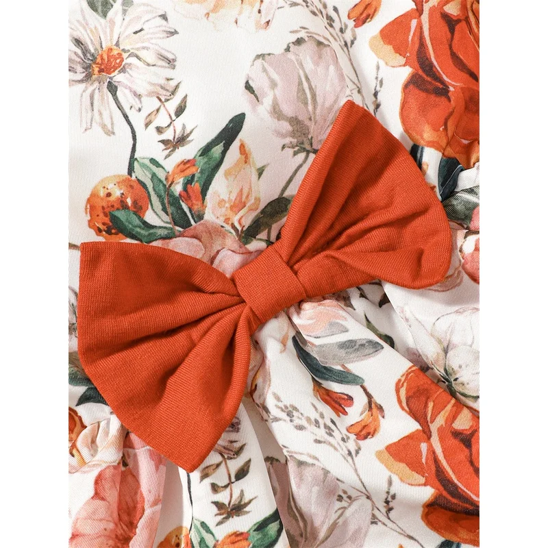 Conjunto de vestido de 2 piezas para niña, cárdigan de manga de burbuja, vestido Floral con tirantes y lazo, ropa de moda de verano, Atuendo para niño de 1 a 6 años - imagen 4