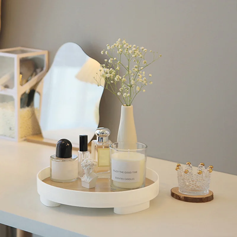 Bandeja de almacenamiento de madera nórdica, artículos diversos de escritorio para el hogar, Perfume cosmético, joyería, placa para llaves, bandejas de almacenamiento redondas decorativas para el hogar - imagen 2