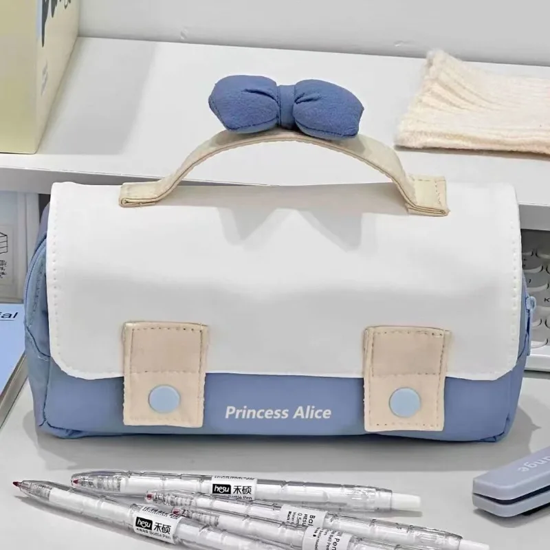 Maletín con lazo de princesa Ins japonés, estuche para lápices, bonito, Simple, de gran capacidad, bolsa para bolígrafos para niñas, papelería, bolsa de maquillaje, suministros escolares - imagen 5