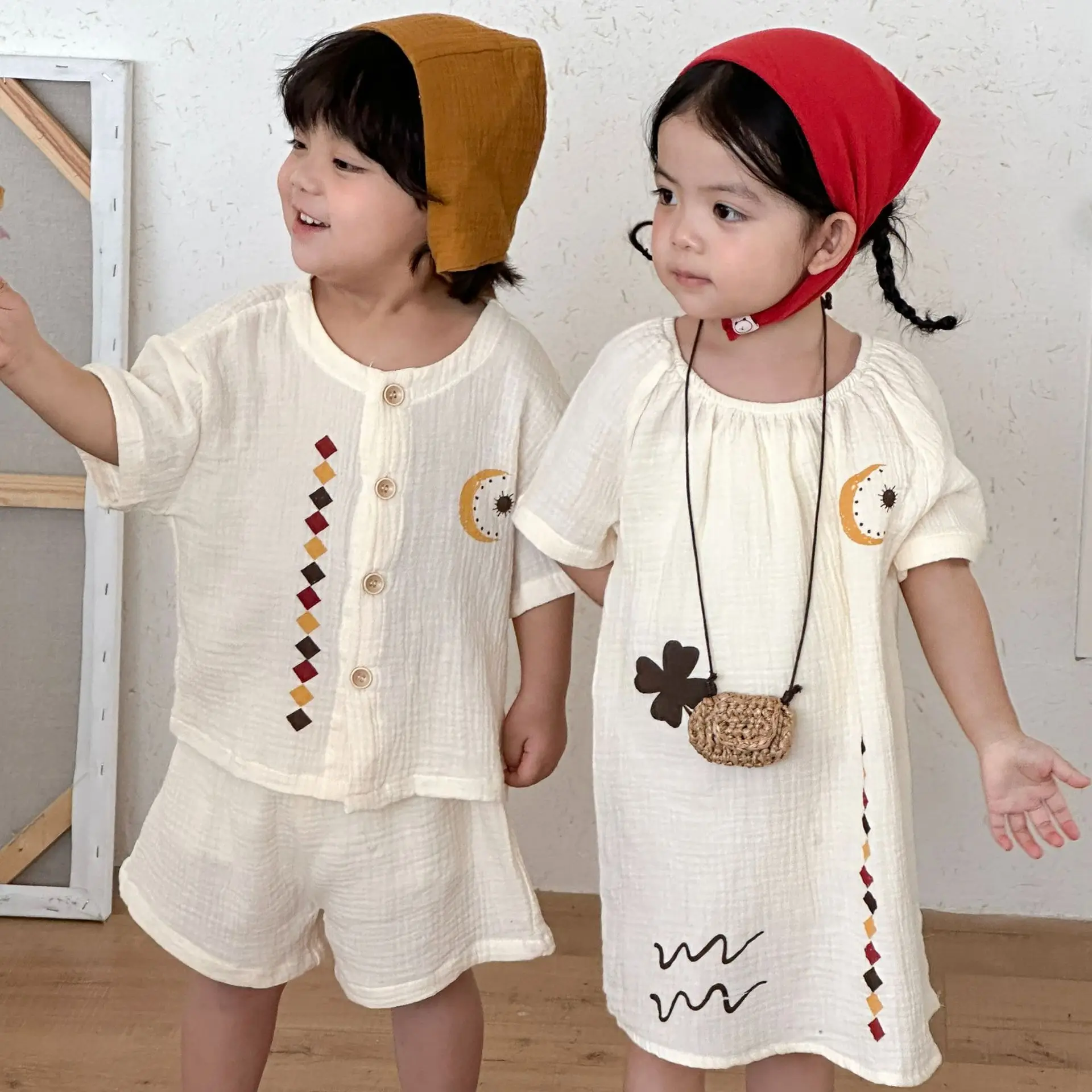 Ropa de verano para niños, conjunto de ropa de algodón puro para niños, vestido transpirable para niñas, ropa para hermanos y hermanas, 2026 - imagen 3