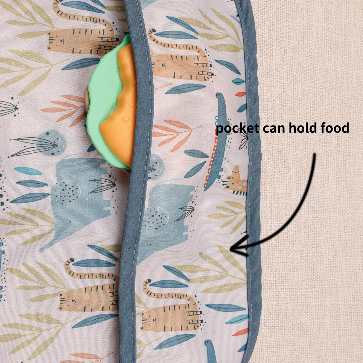 HappyFlute, 1 pieza, tamaño grande, bolsillo, estampado animal natural, sin mangas, gancho y bucle + correa, babero para alimentación de bebé, fácil de limpiar - imagen 2