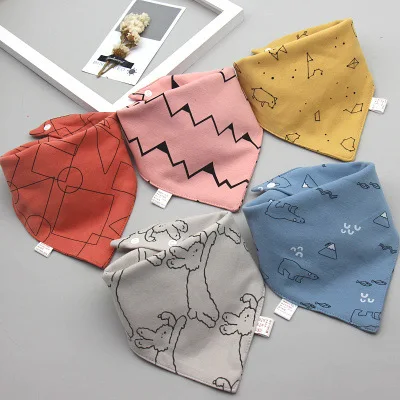 5 unids/lote Baberos para bebé, Baberos triangulares de algodón doble, toalla de Saliva con estampado de dibujos animados, delantal de alimentación para bebés y niñas, Baberos Bandana de algodón - imagen 3