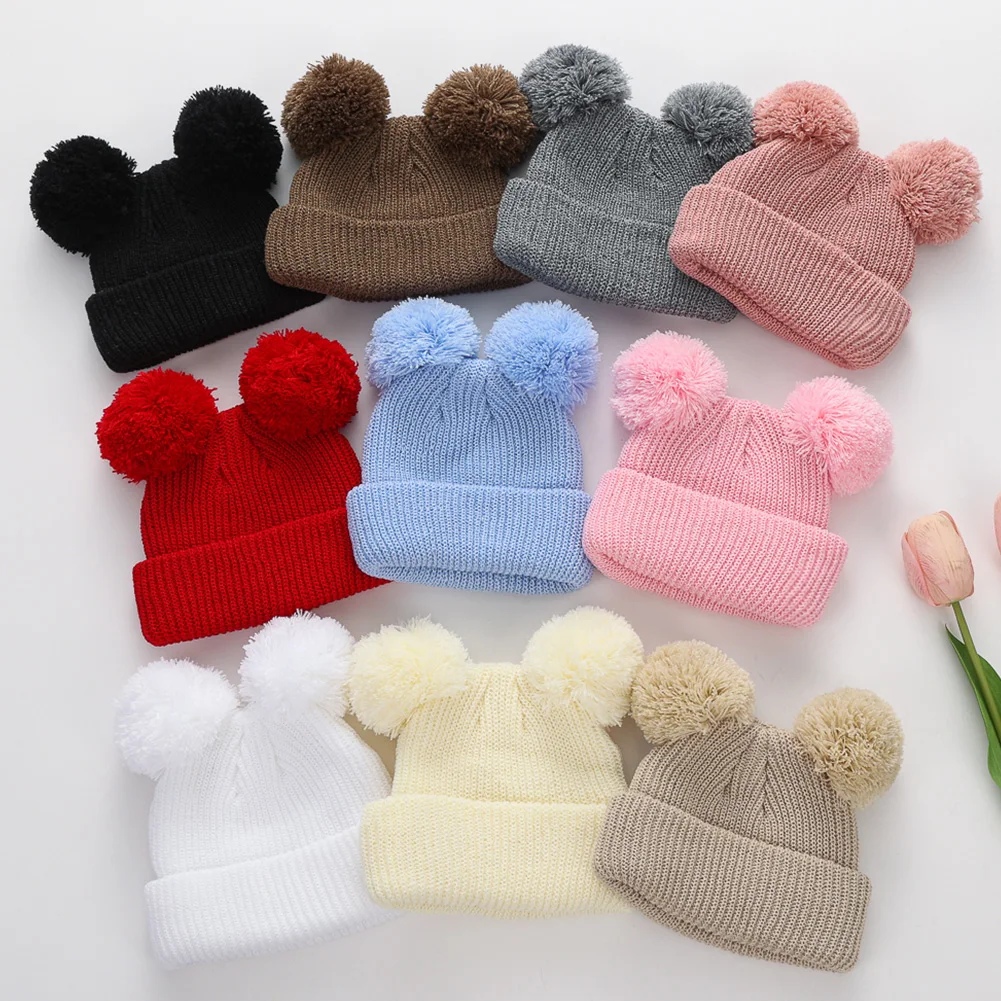 Gorro con pompón bonito de punto liso de 0 a 12M, turbante para niños y niñas recién nacidos, gorros de Hospital, diademas infantiles para Otoño e Invierno, gorros para chico - imagen 5