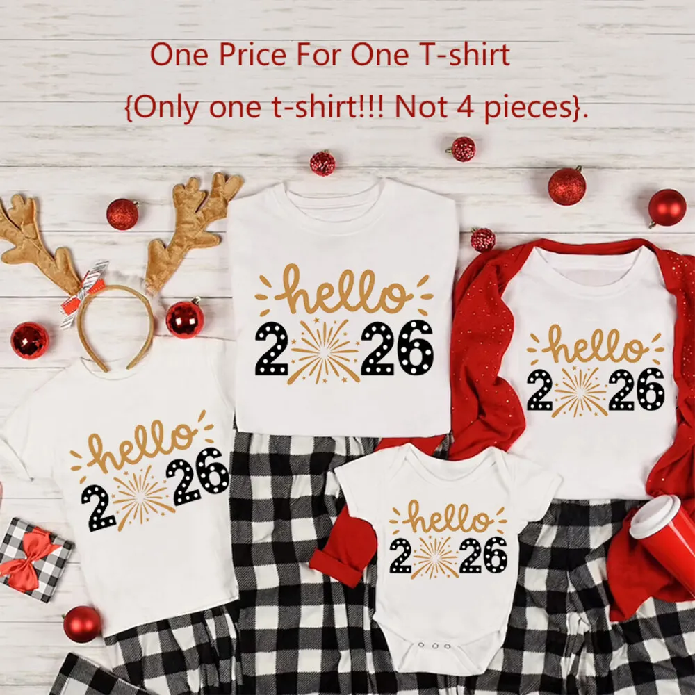 Happy 2026 Ropa a juego con estampado familiar Feliz Año Nuevo papá mamá niños camisas camiseta mono de bebé trajes familiares vacaciones familia Tops - imagen 4