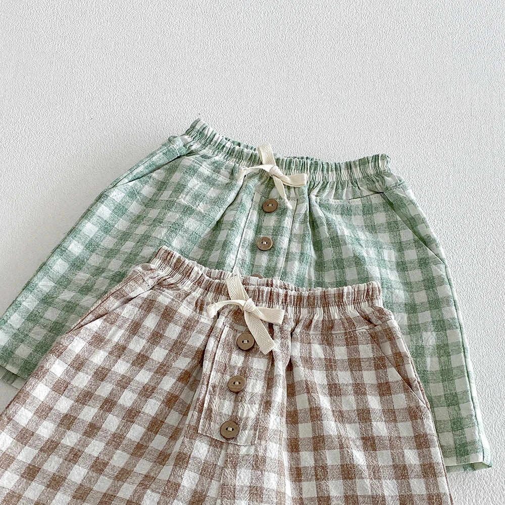 Bermudas de niño lino y algodón a cuadros – estilo vintage sueltas - imagen 4
