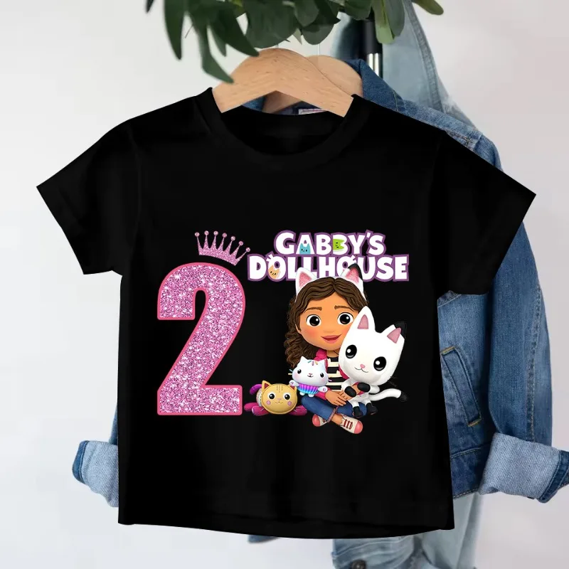 Casas de muñecas Kawaii Gabby, Camiseta de algodón para niñas, camisetas de manga corta, ropa de dibujos animados de verano para niños, camiseta bonita de Anime para niños, regalos 2025 - imagen 2