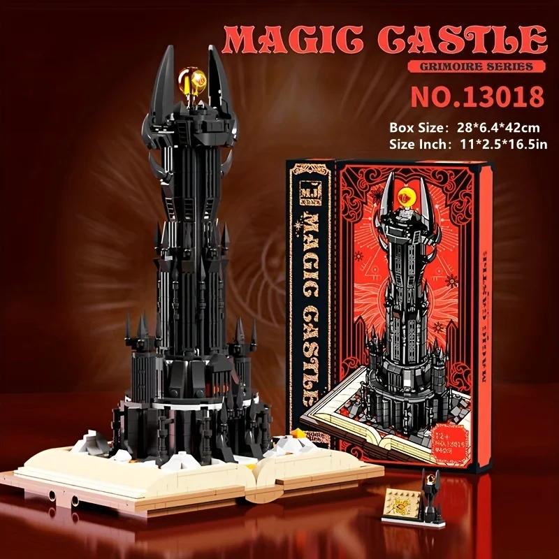 966PCS Black Tower Magic Book Building Blocks Dark Magic Castle Model Assembly Bricks With Lights Kid Toys Holiday Gifts