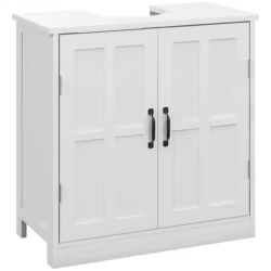 kleankin Mueble para Debajo del Lavabo Mueble de Baño Bajo Lavabo Armario Bajo del Lavabo con Estante Ajustable y Puerta Doble Carga 20 kg 60x30x60 cm Blanco