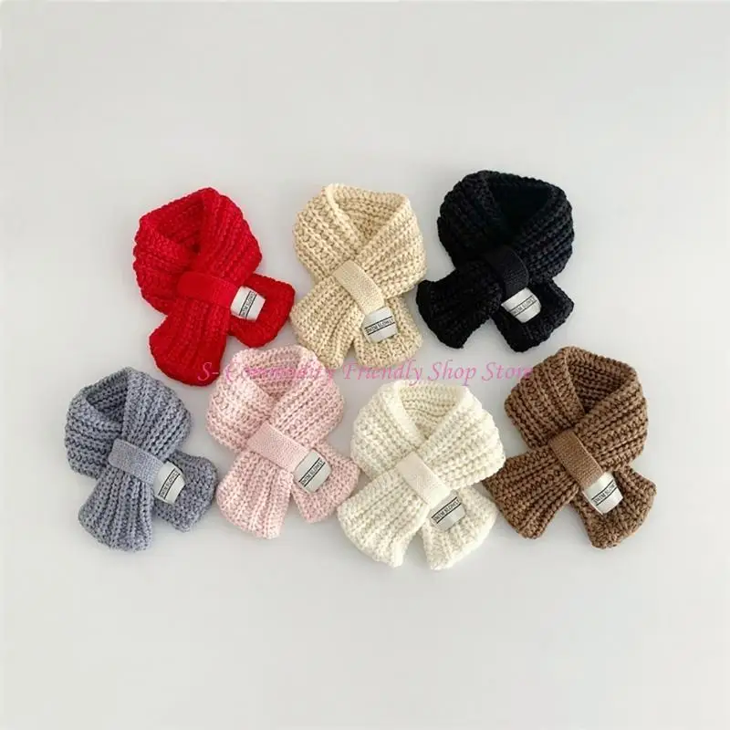 85AE Bufandas cuello grueso Color sólido Cruz larga silenciador pañuelo punto para bebé - imagen 5