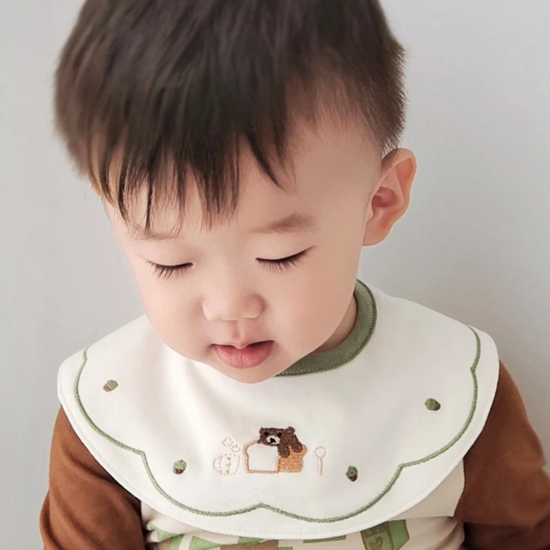 Baberos impermeables para bebés, Baberos con patrón bordado para bebés, Baberos cómodos para recién nacidos, Baberos de algodón cómodos para regalo, 3 uds. - imagen 4