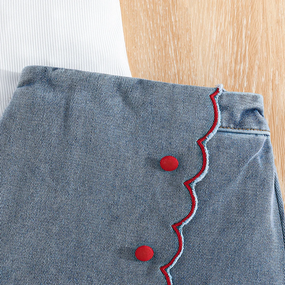 Conjuntos de 2 piezas de verano para niñas, moda coreana, Tops de algodón sin mangas con cuello en V y pantalones cortos vaqueros, ropa de Boutique para niños B032 - imagen 5