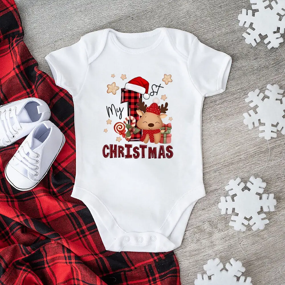 Mameluco con estampado de mi primera Navidad para bebé, pelele de manga corta para niño y niña, mono de Navidad para niño pequeño, traje para fiesta de Navidad, mono infantil - imagen 3