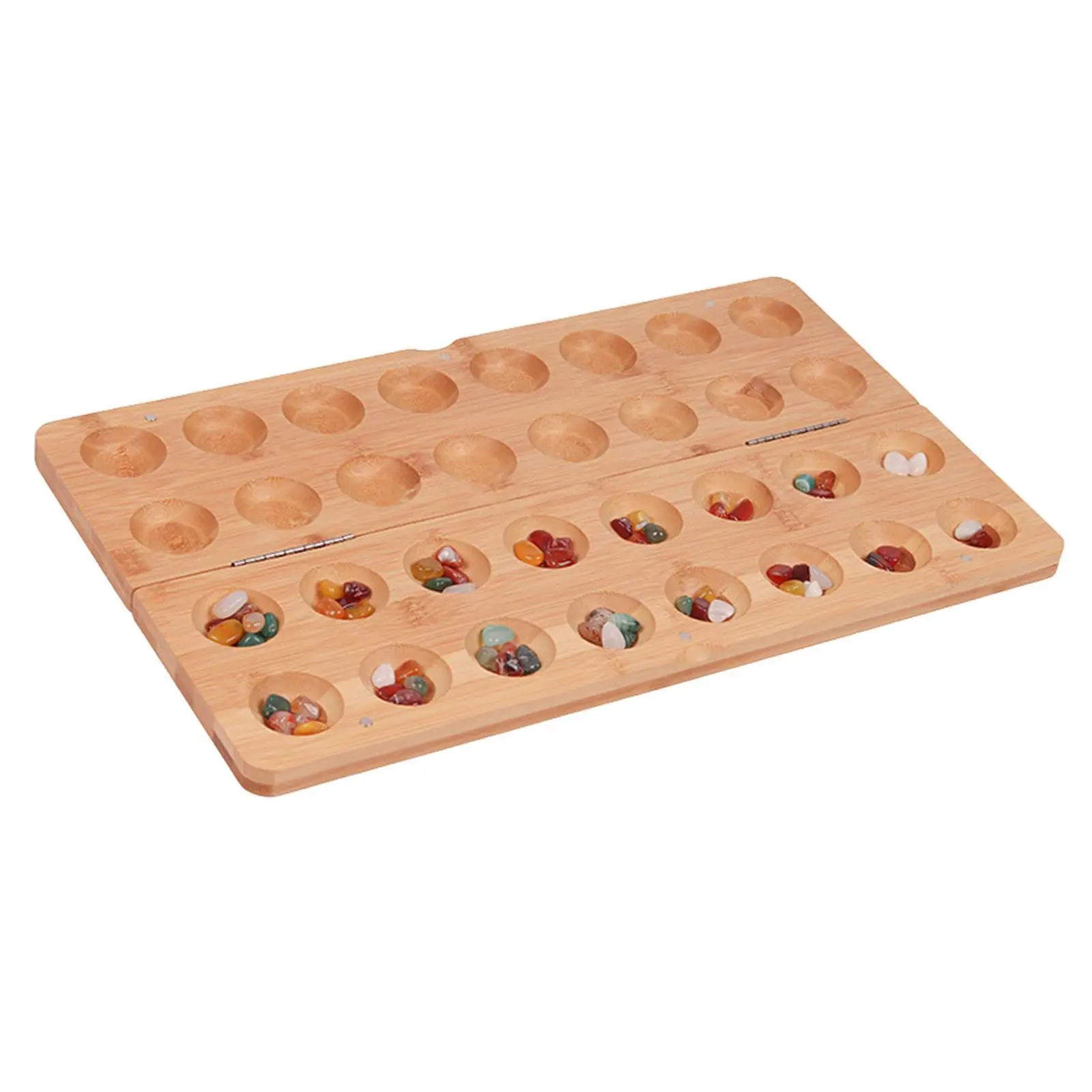 Wooden 65 Beads Folding Mancala Board Game Tabletop Game 2 Player Game Classic Strategy Game for Entertainment Party Ages 7+