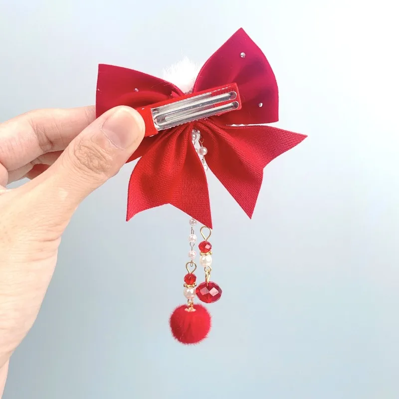 Pinzas para el cabello de Año Nuevo para niñas: diseño de lazo rojo, festivo y lindo, combinación perfecta para trajes de Hanfu y celebración de Año Nuevo. - imagen 4