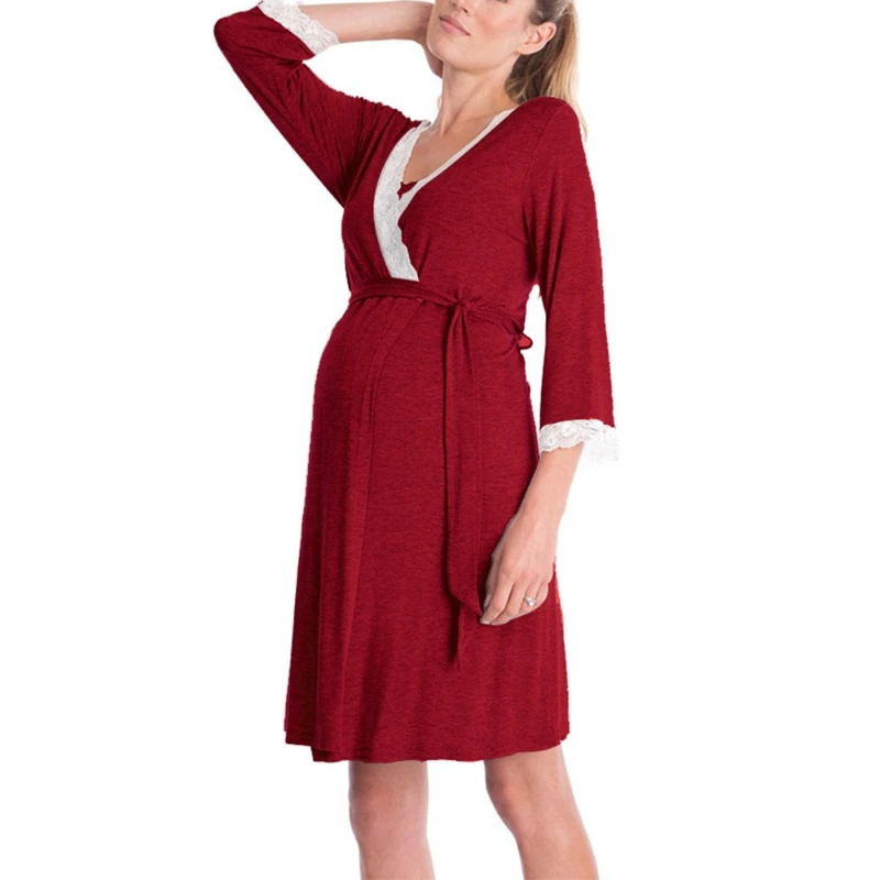 Vestido premamá de encaje manga tres cuartos para embarazo - imagen 3