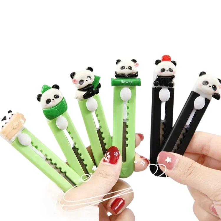 Cuchillo de utilidad de arte de Panda de dibujos animados, Mini cuchillo de utilidad de arte de bolsillo Kawaii portátil, caja Express, cúter de papel, papelería