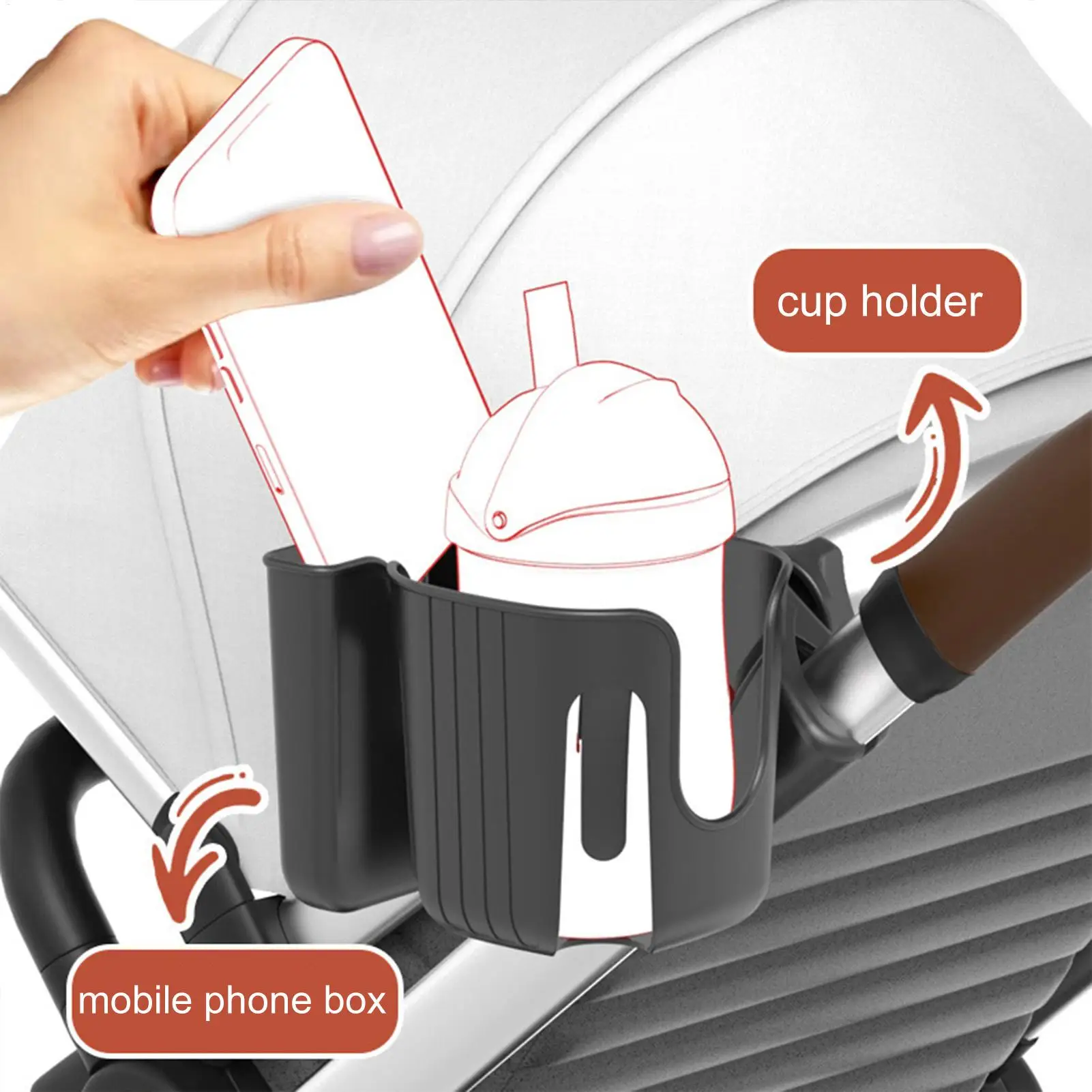 Portavasos cochecito ajustable funda teléfono 2 en 1 resistente - imagen 5