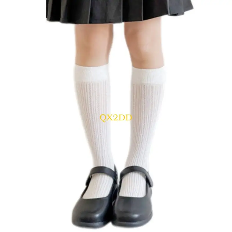 QX2D Niñas transpirables Calcetines verano Diseño malla tubo tubo largo algodón cómodo para aire libre 2-12 años - imagen 5