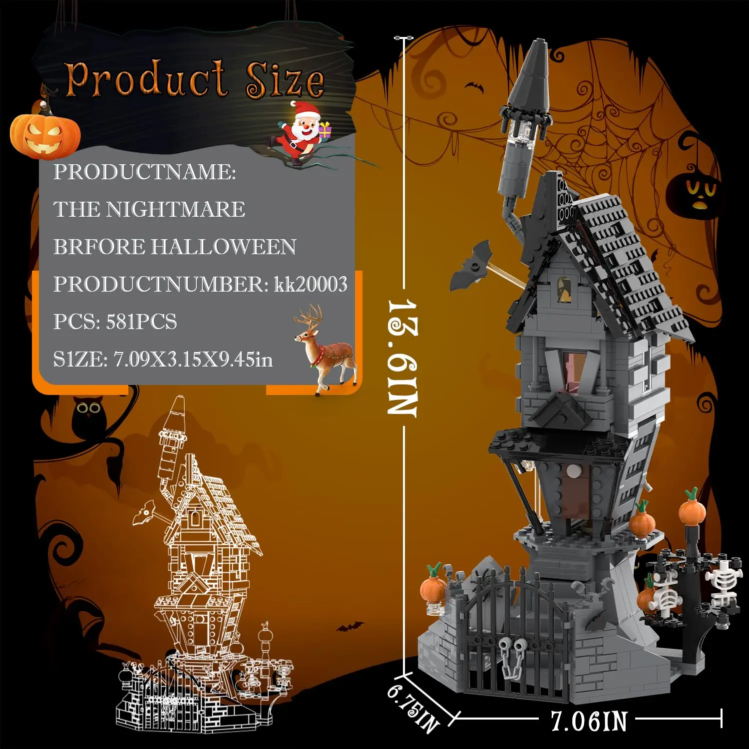 Bloques de construcción castillo de Halloween con calabaza y esqueleto - imagen 2