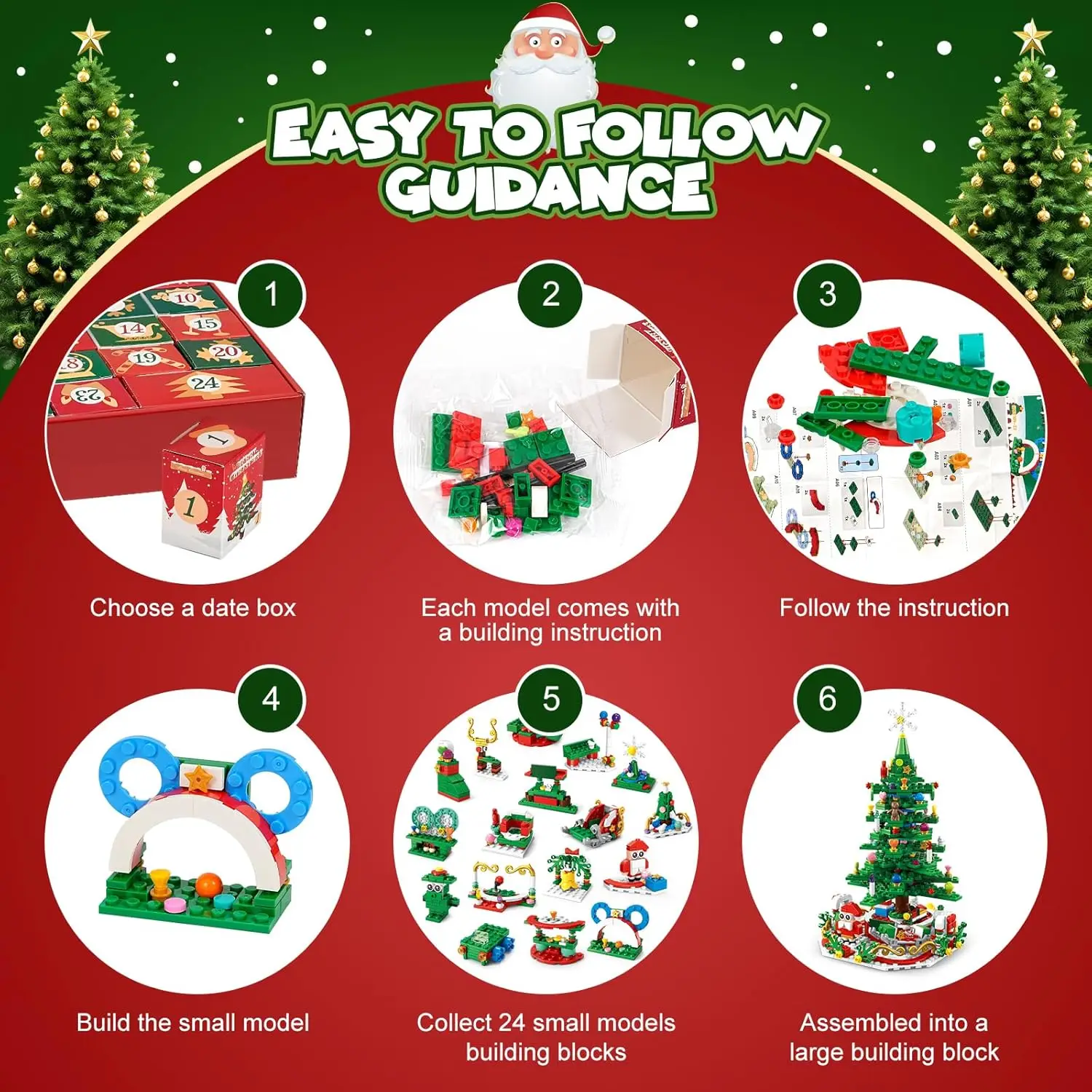 Bloques de construcción de árbol de Navidad para niños, juguete mágico de construcción de árbol de Navidad, aventura con luces LED, calendario de Adviento de Navidad, regalo - imagen 3