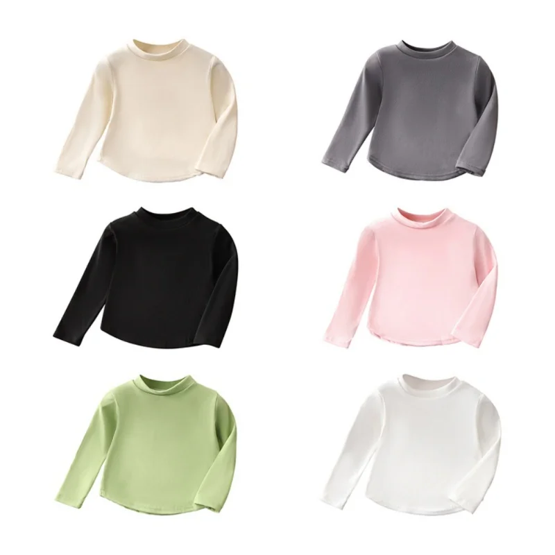 Camisetas de manga larga para niños, ropa interior cálida, diseño Simple, básico, versátil, Otoño e Invierno