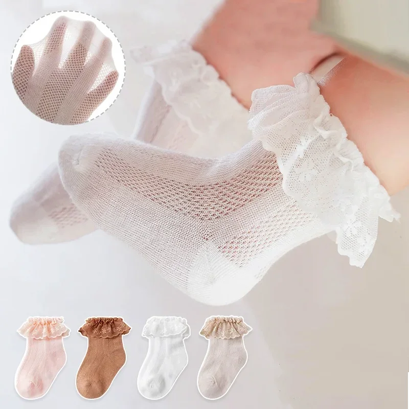 Calcetines con volantes para bebé niña de algodón hasta pantorrilla - imagen 3