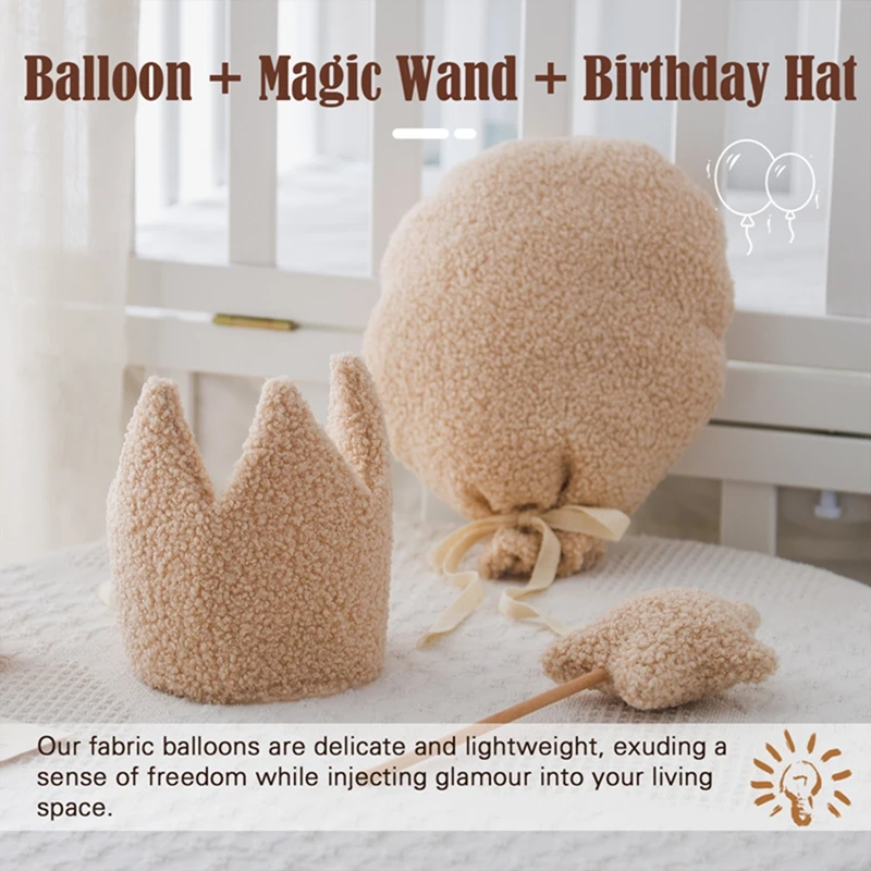 Juego de adornos colgantes de pared para bebé, corona de dibujos animados, sombrero de bebé, globo, decoración colgante de habitación de felpa, accesorios de fotografía para fiesta de cumpleaños - imagen 3