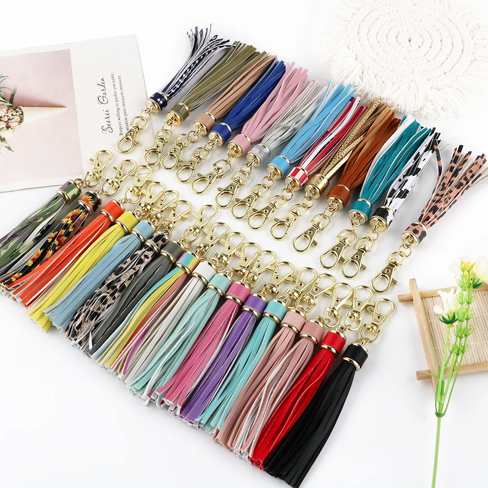 30 estilos de borlas de cuero PU, producto terminado a la moda, cadena de borlas aplicable a hacer mochila, colgante, llavero, cadena para teléfono - imagen 5