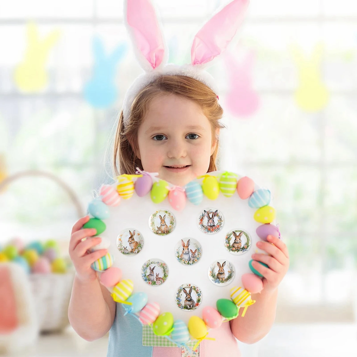 Pegatinas redondas de conejo para regalos de Pascua - imagen 4