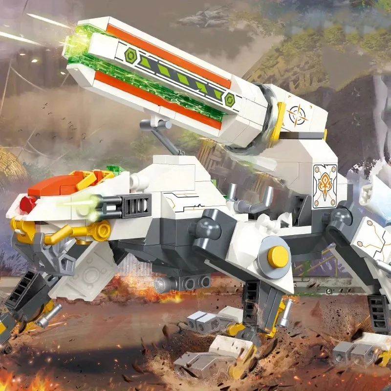 Dinosaurio Mecha bloques de construcción dinosaurio azul blanco Hound Mecha montaje ladrillos modelo decoración de escritorio niños regalo de vacaciones - imagen 3