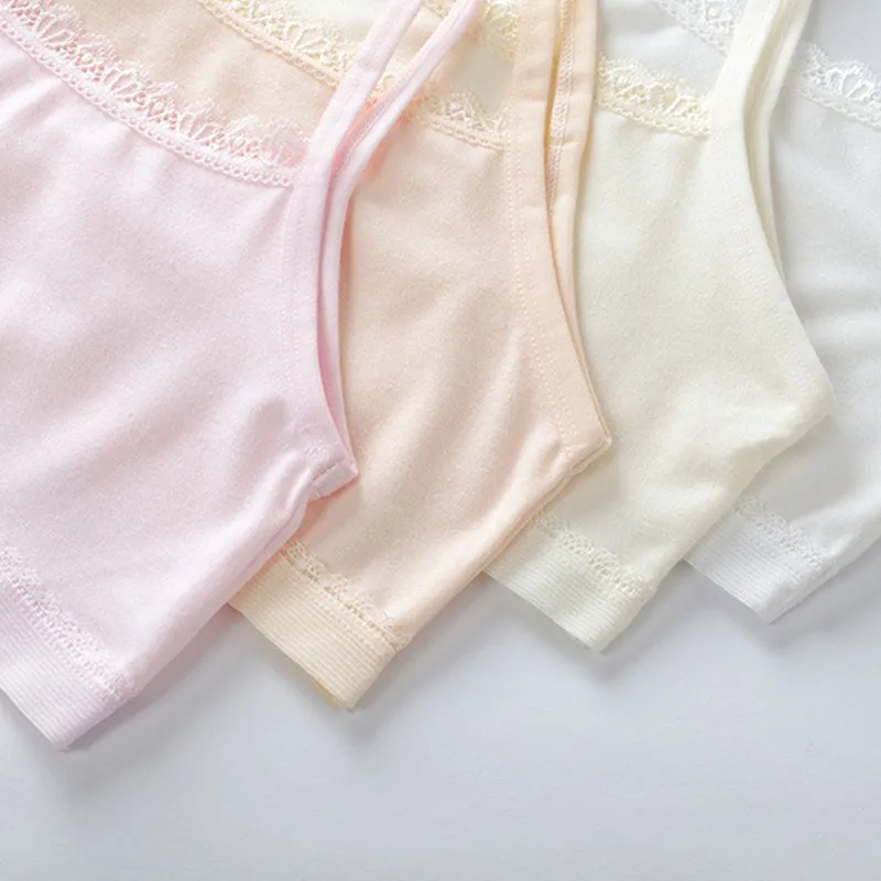 Conjunto de 4 piezas de ropa interior para niños, sujetador de entrenamiento de algodón para niñas, sujetador deportivo suave para niñas en la pubertad, camiseta sin mangas sólida para niñas - imagen 3