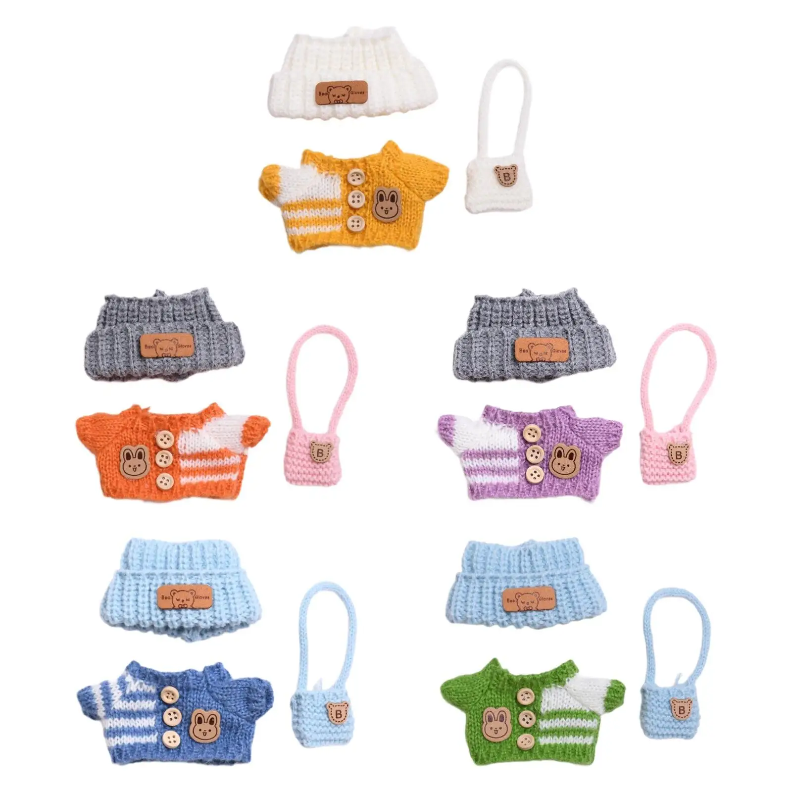 Ropa de muñeca de peluche de 3 piezas, Mini disfraz suave hecho a mano, accesorios para fotos, vestido de moda, trajes de suéter DIY para muñeca de 17cm - imagen 2