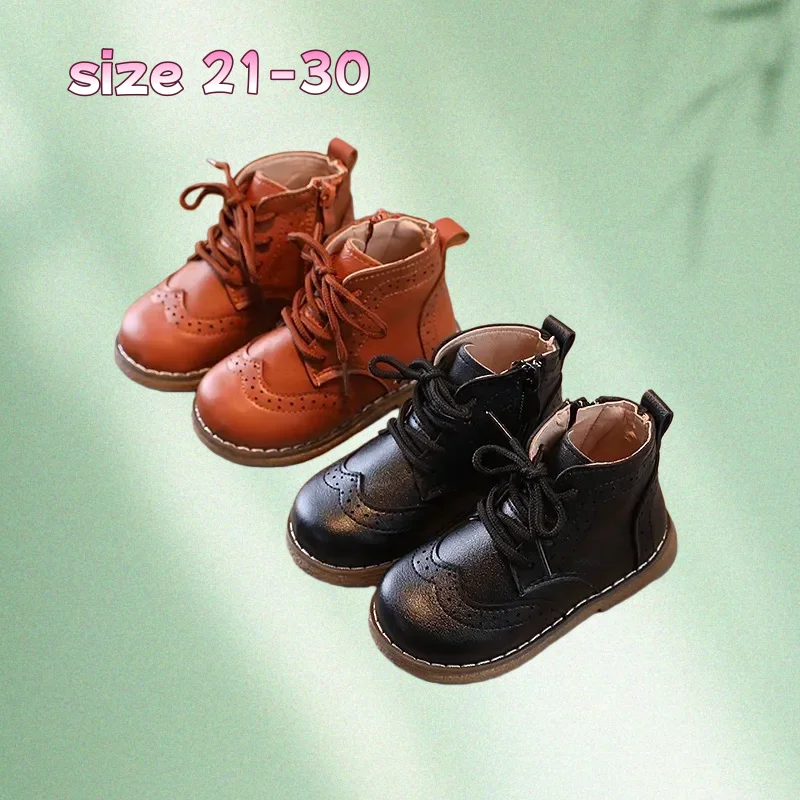 Otoño Invierno, botas para bebés, niños y niñas, zapatos informales de PU para niños, zapatos antideslizantes para exteriores, botines para niños