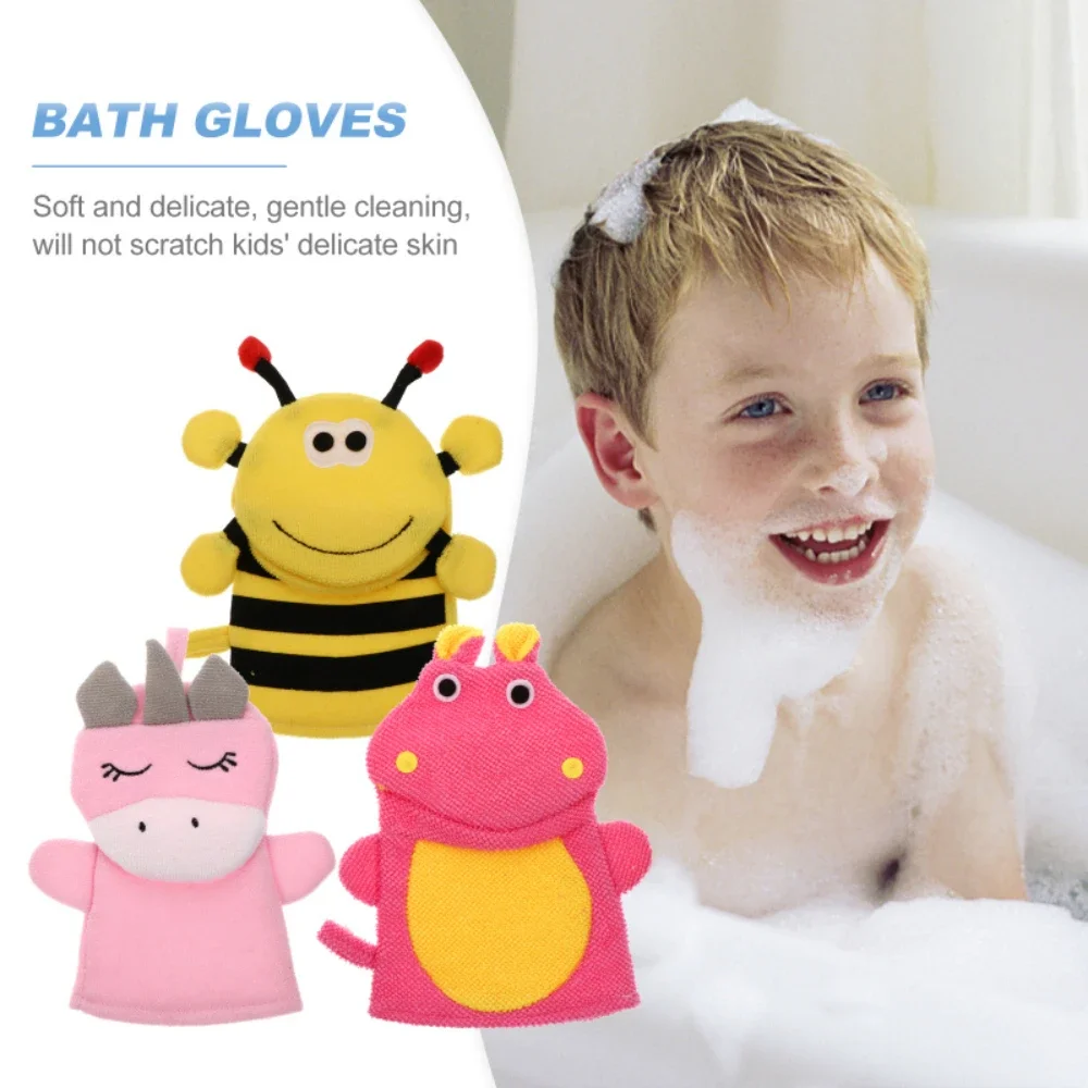 Guantes de baño de dibujos animados coreanos para niños pequeños, esponja de baño, almohadilla de depurador corporal de animales lindos, toalla de ducha de exfoliación suave, 1 Pc