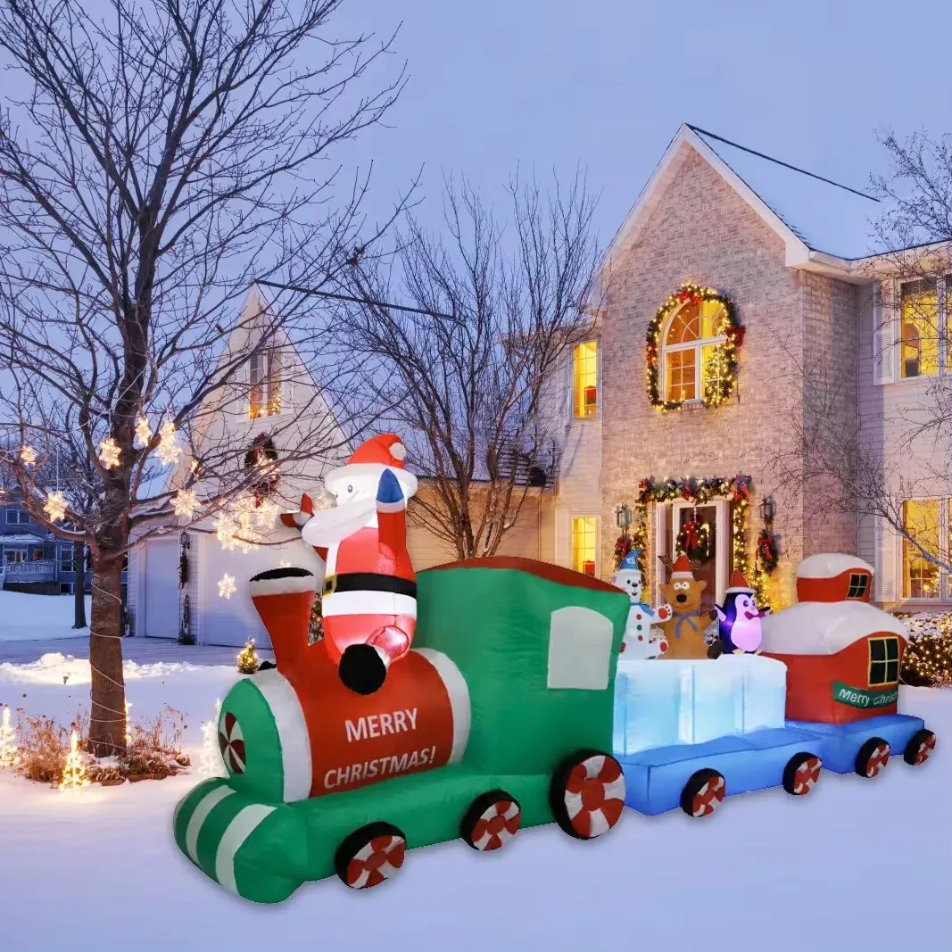 Tren inflable gigante de Navidad, luces LED de 2,7 M, adorno inflable, decoración Intdoor, fiesta de vacaciones de Año Nuevo, decoración al aire libre - imagen 3