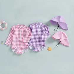 Bañador niña con protección solar UV y capucha a cuadros