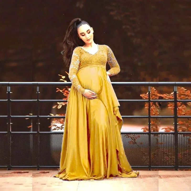 Vestido premamá de encaje elegante para sesión fotográfica - imagen 2