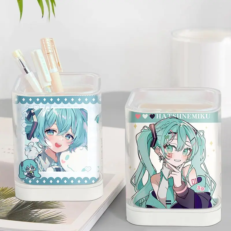 Hatsune Miku porte-crayons bureau bureau en plastique carré stylo Pot tasse étui conteneur organisateur créatif Simple Durable porte-crayon - imagen 3