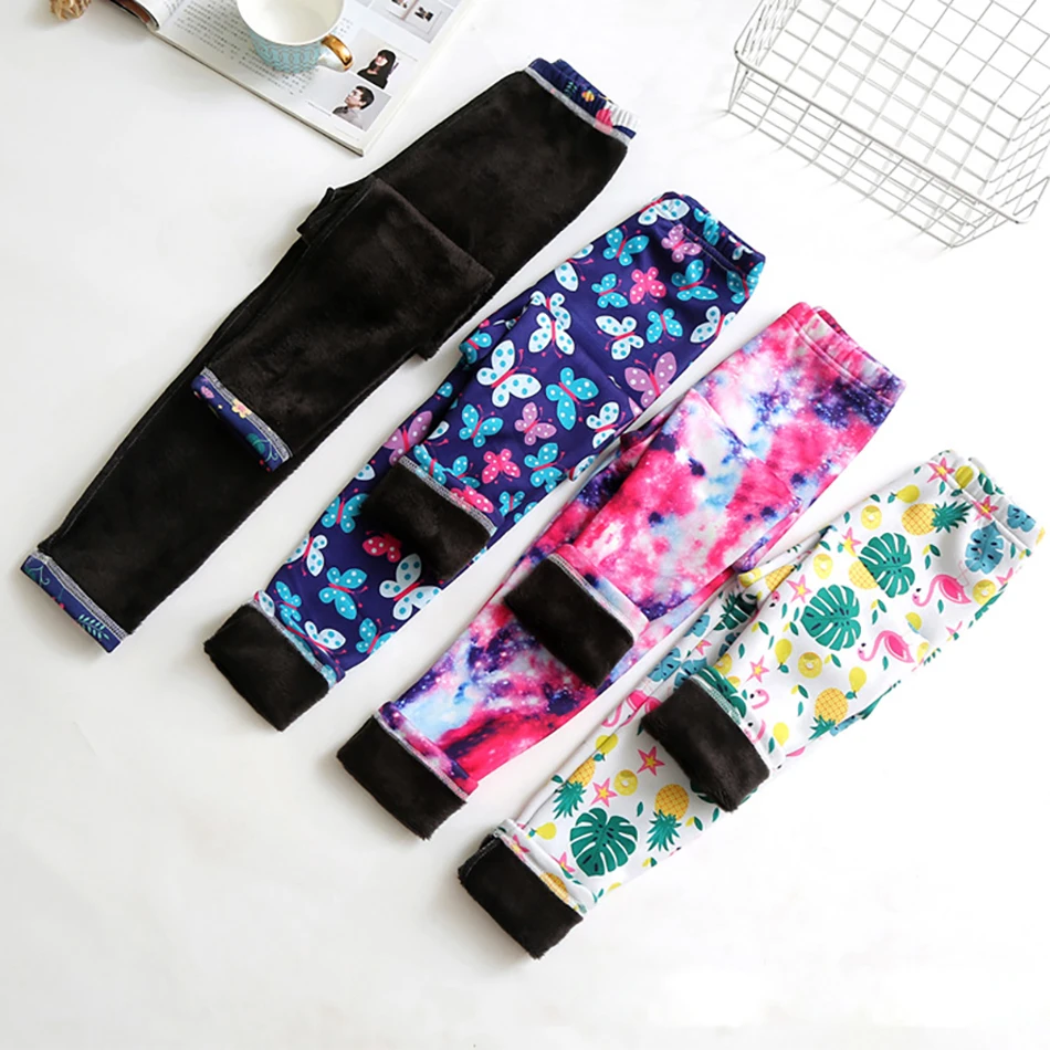 Pantalones cálidos con forro polar para niñas, mallas suaves de invierno con estampado Floral a rayas para otoño y primavera, armario para todas las niñas pequeñas - imagen 2
