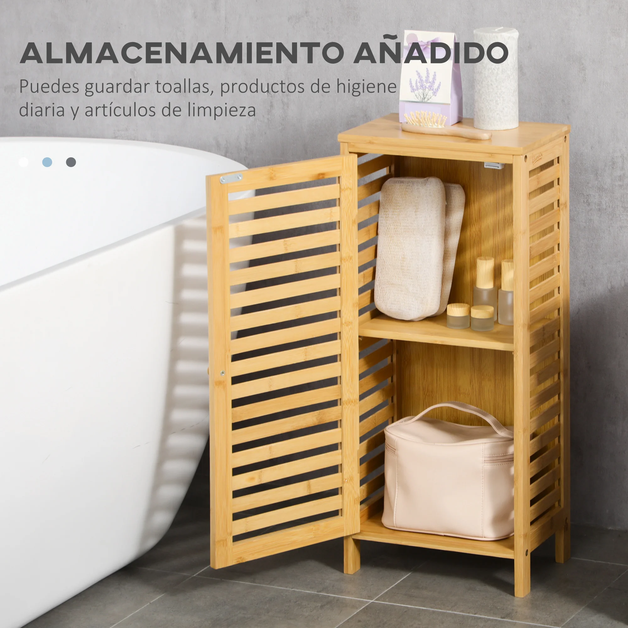kleankin Mueble Auxiliar de Baño de Bambú Armario de Baño Moderno con Estantes Ajustables Mueble de Almacenaje para Salón Cocina Antivuelco 30x19,9x70 cm Natural - imagen 4