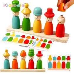 Juego de combinación de colores con forma de marioneta de madera, juguete de aprendizaje Montessori, sombrero de marioneta, partido de cara, juguete de escritorio apilable creativo para niños pequeños